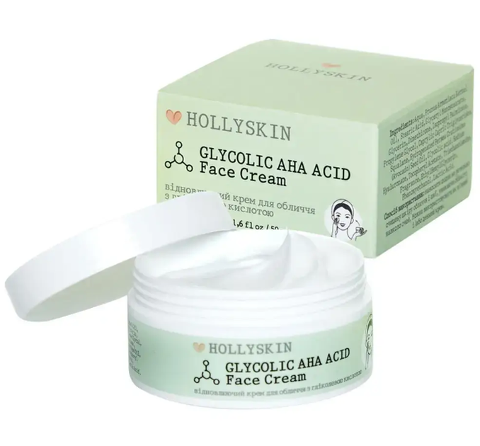 Відновлювальний крем для обличчя з гліколевою кислотою HOLLYSKIN Glycolic AHA Acid Face Cream - зображення 2