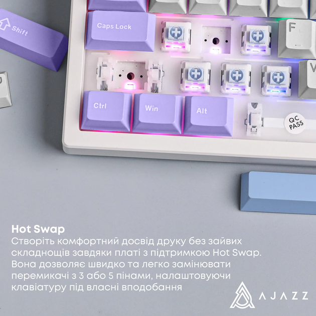Бездротова механічна клавіатура Ajazz AK980 V2 Gift Switch V2 Purple White Blue (AK980-V2-G-PWB) - изображение 13