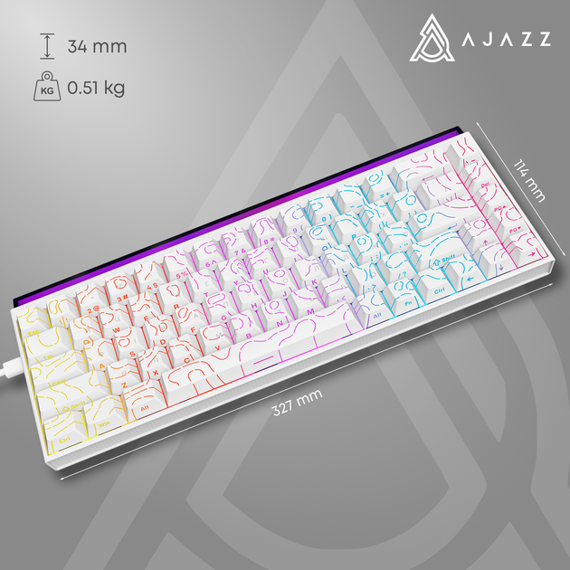 Дротова механічна клавіатура Ajazz NK68 Red switches Side Contour White (NK68-R-S-W) - изображение 15