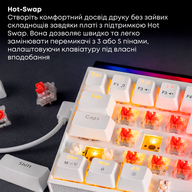 Клавиатура проводная Ajazz NK68 Red Switch USB White (NK68-R-W
