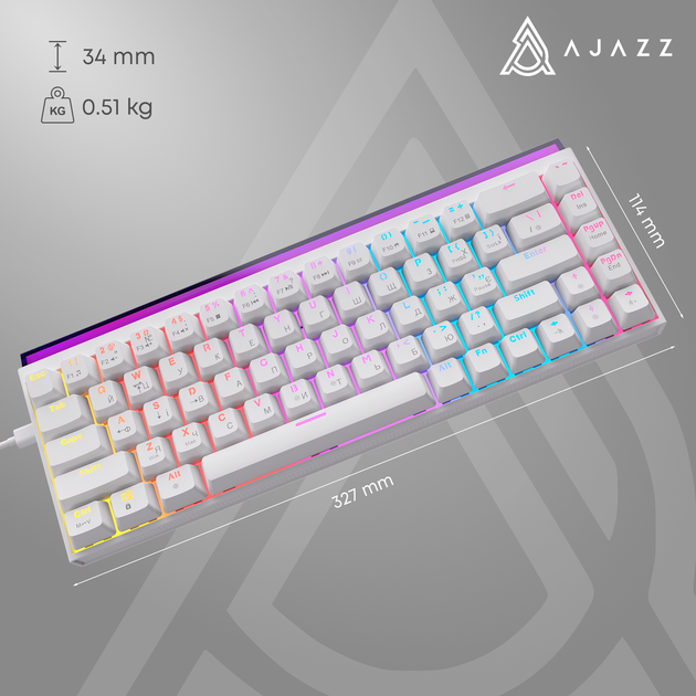 Дротова механічна клавіатура Ajazz NK68 Red switches White (NK68-R-W) - изображение 14