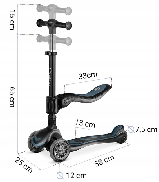 Hulajnoga dziecięca Nukido 765801 Flippo trójkołowa z siedziskiem Czarna (5903890630492) - obraz 4
