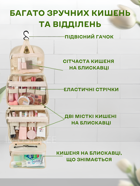 Косметичка органайзер дорожная travel сумка кейс в дорогу раскладная с ручкой для путешествий поездок хранения косметики бьюти аксессуаров туалетных принадлежностей лекарств средств ухода за лицом телом личних вещей 30×30×25 см зеленая 3DTOYSLAMP - изображение 8