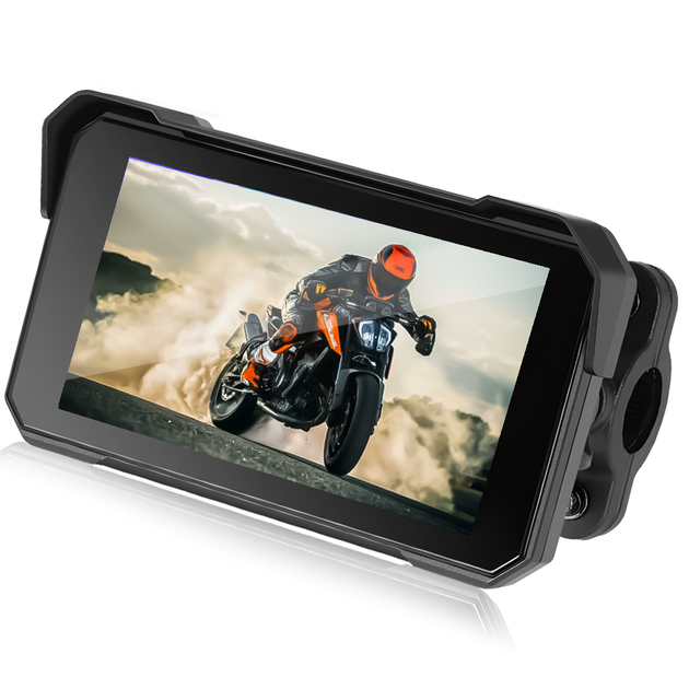Мотоциклетный мультимедийный монитор Podofo A-4058 с 5" экраном, Bluetooth, Apple CarPlay и Android Auto, для мотоцикла, черный - изображение 2