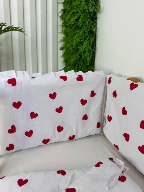 Защита для детской кроватки 120х60 см 4 стороны, Сердечки красные - Фото 3 Защита для детской кроватки 120х60 см 4 стороны, Сердечки красные - изображение 3