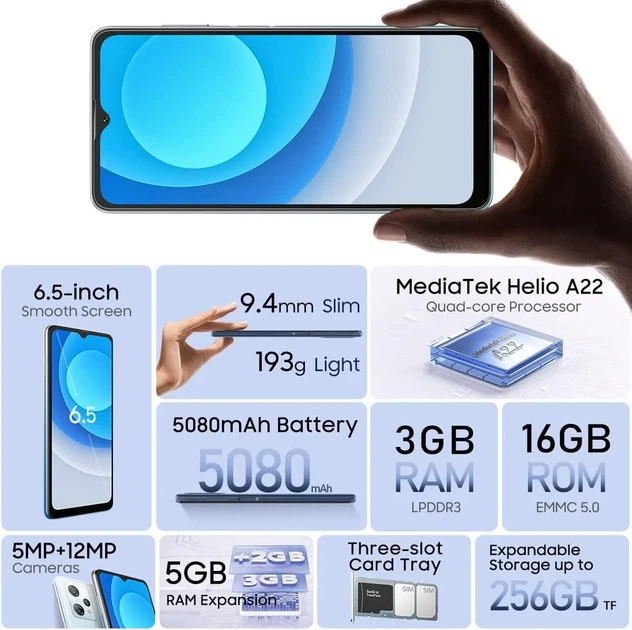 Смартфон 6.5" Blackview A53 3/16Gb 4G 2-SIM 12/5Мп 4 ядра Android 12 Grey - зображення 4