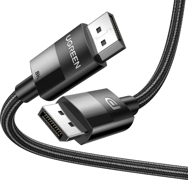 Кабель UGREEN DP114 DP 1.4 Male to Male Plastic Case Braided Cable (1.5m) Black - изображение 2
