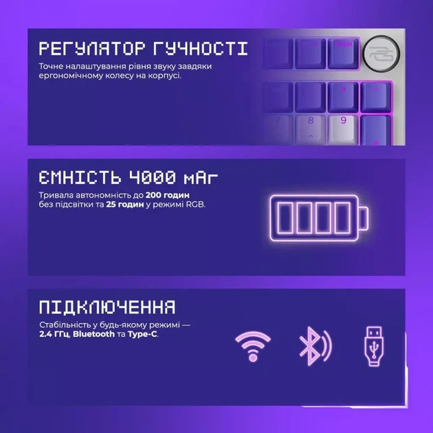 Беспроводная клавиатура Proove Gaming Slicker Special Edition (Ukraine Layout) black/purple (WKSLSE022401) - изображение 5