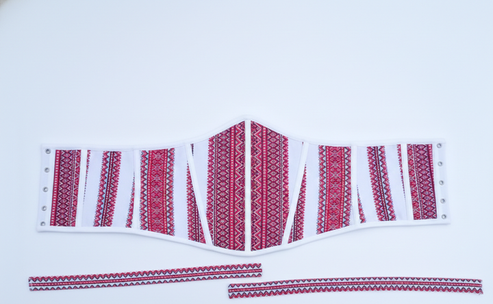 Корсет вишитий підгрудний та чокер на шию, червоний з білим, 5XL. - Фото 1 Корсет вишитий підгрудний та чокер на шию, червоний з білим, 5XL. - зображення 1