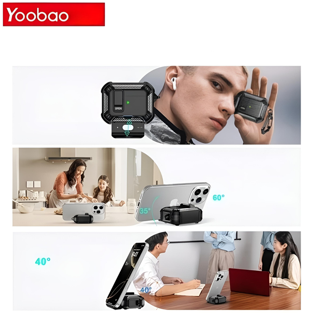 Чохол Yoobao для AirPods Pro 2 з карабіном, клямкою та підставкою, чорний - зображення 3