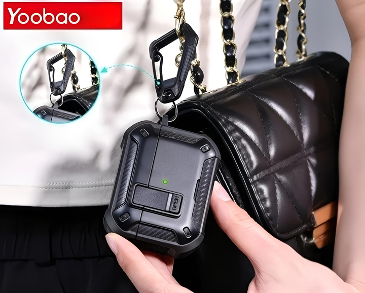 Чохол Yoobao для AirPods Pro 2 з карабіном, клямкою та підставкою, чорний - зображення 4