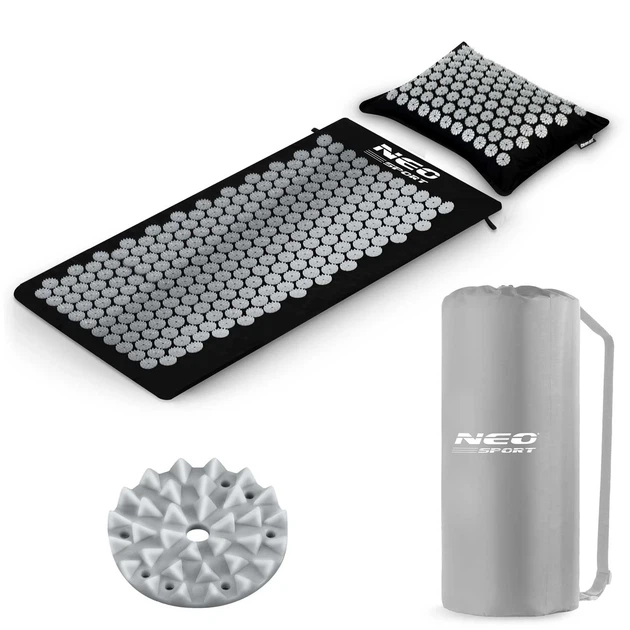 Mata zdrowotna do akupresury Neo Sport 190300 NS-903 z kolcami z poduszką 68 x 42 cm Czarno-srebrna (5903890617028) - obraz 2