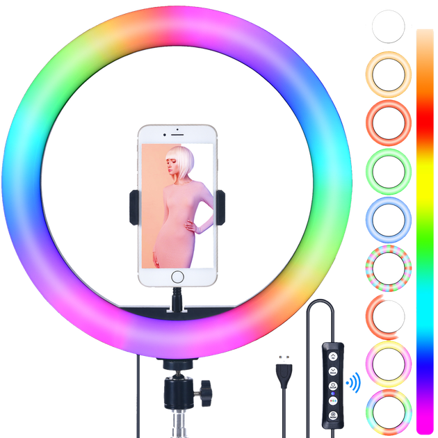 Кольцевая лампа 30 см RGB светодиодная со штативом 210 см Ring Fill Light LED - изображение 3