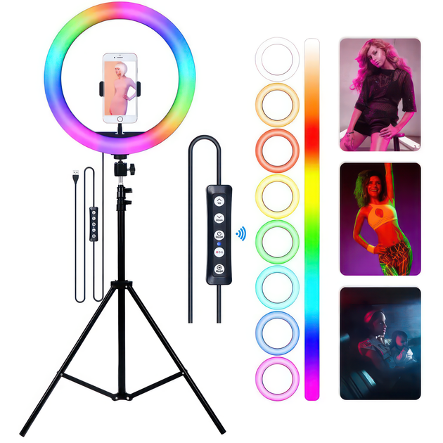 Кольцевая цветная RGB лампа для профессионального освещения со штативом в комплекте 210 см SOFT LIGHT RING 8 цветов 33 см - изображение 6