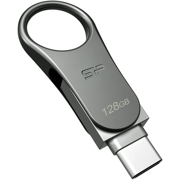USB флеш-накопитель Silicon Power Mobile C80 128GB USB-A + USB-C 3.2 Silver (SP128GBUC3C80V1S) [134979] - изображение 2