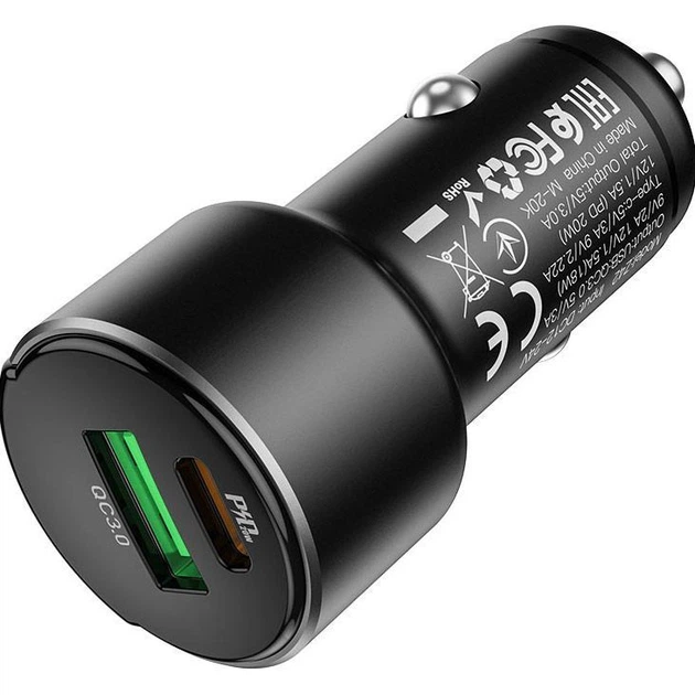 Автомобільний зарядний пристрій Hoco Z42 Light Road PD20W + QC3.0 Black [110008] - зображення 3