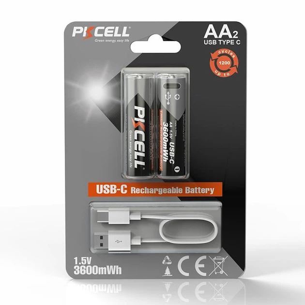 Акумуляторні батареї AA PKCELL AA-3600 USB-C 3600mWh з роз'ємом Type-C | 2 шт. у комплекті | - зображення 10