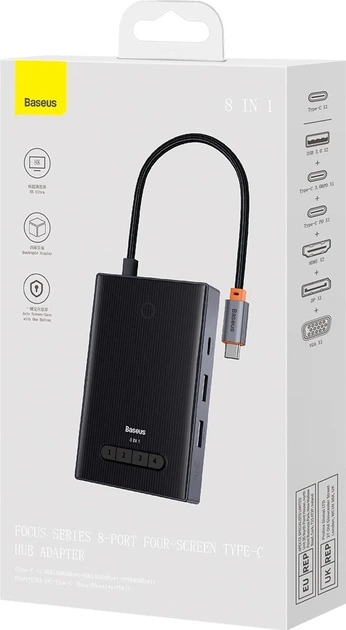 Hub USB Baseus PioneerJoy 8 in 1 USB-C Black (6932172625993) - obraz 2