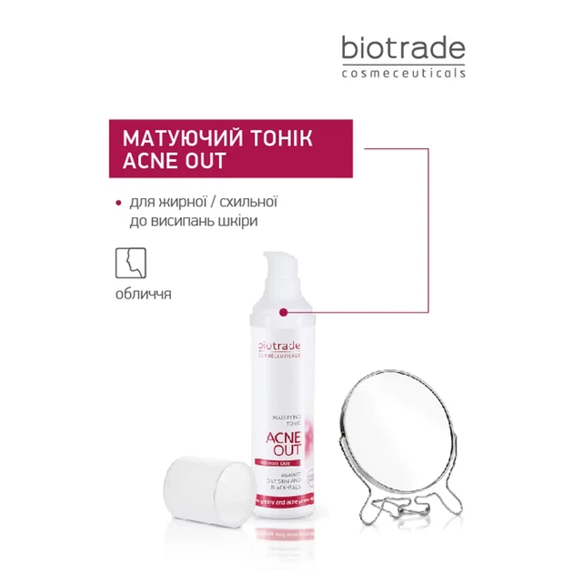 Biotrade (Біотрейд) Acne Out Mattifying Tonic матуючий тонік для жирної та проблемної шкіри, при легких формах акне, 60 мл — догляд і захист - Фото 2 Biotrade (Біотрейд) Acne Out Mattifying Tonic матуючий тонік для жирної та проблемної шкіри, при легких формах акне, 60 мл — догляд і захист - изображение 2