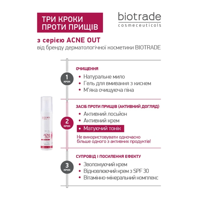 Biotrade (Біотрейд) Acne Out Mattifying Tonic матуючий тонік для жирної та проблемної шкіри, при легких формах акне, 60 мл — догляд і захист - Фото 7 Biotrade (Біотрейд) Acne Out Mattifying Tonic матуючий тонік для жирної та проблемної шкіри, при легких формах акне, 60 мл — догляд і захист - изображение 7