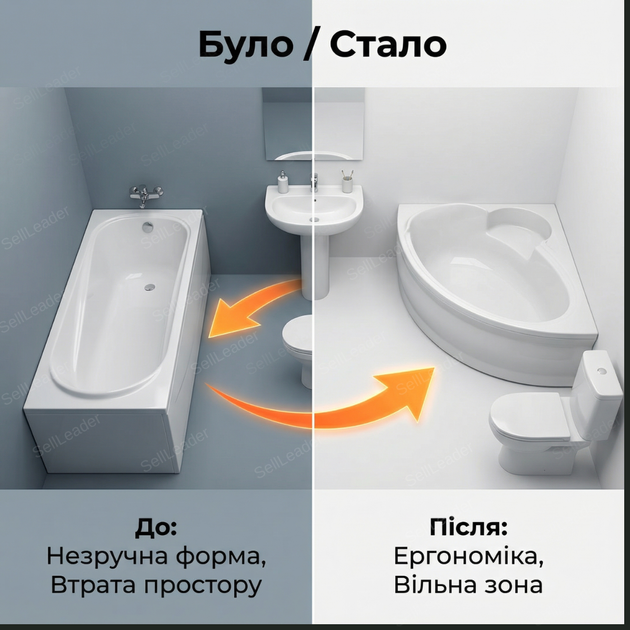 Ванна акриловая Swan Adele L 170×110 см асимметричная левая угловая с сиденьем двухслойная с панелью и ножками - изображение 5