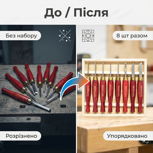 Набор стамесок Holzmann HM8TLG 8 штук для дерева комплект долот 6-32 мм столярные crv 25 градусов австрийские - Фото 5 Набор стамесок Holzmann HM8TLG 8 штук для дерева комплект долот 6-32 мм столярные crv 25 градусов австрийские - изображение 5