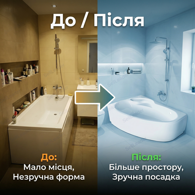 Ванна асимметричная Karina L 170x110см левая угловая с сиденьем для дома отеля хостела панель и ножки - изображение 5