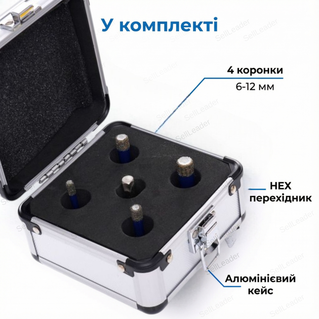 Набор коронок алмазных Tagred TA4088 для бетона болгарки сверла M14 фрезы набор 4 шт в кейсе - Фото 9 Набор коронок алмазных Tagred TA4088 для бетона болгарки сверла M14 фрезы набор 4 шт в кейсе - изображение 9