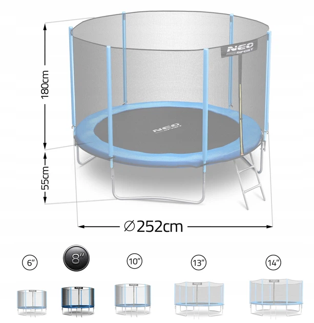 Trampolina ogrodowa Neo Sport NS-08Z181 z siatką wewnętrzną i drabinką 252 cm Niebieska (5908220479086) - obraz 2