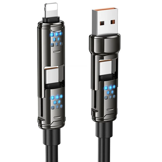 Дата кабель Hoco U143 Joy 4in1 USB to Lightning/Type-C to Type-C 240W (1.2m) Black - Фото 1 Дата кабель Hoco U143 Joy 4in1 USB to Lightning/Type-C to Type-C 240W (1.2m) Black - изображение 1