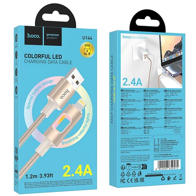 Дата-кабель Hoco U144 New USB to Lightning 2.4A (1.2m) Gold - зображення 3