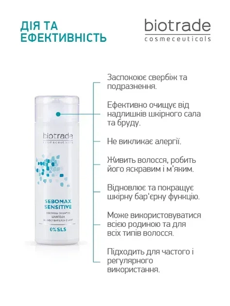 Biotrade (Біотрейд) Sebomax Sensitive Shampoo – безсульфатний м’який шампунь для чутливої шкіри голови, 200 мл - изображение 3