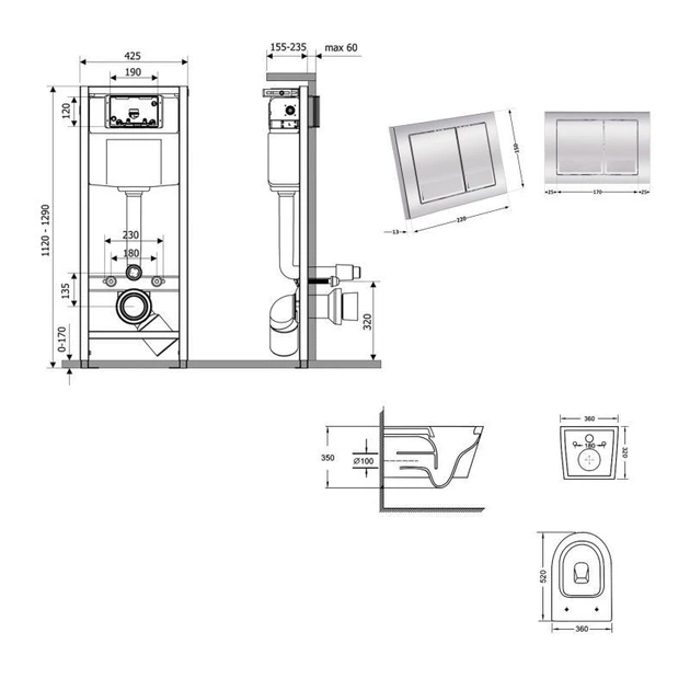 Готовое решение Qtap для ванной комнаты: подвесной унитаз Swan Ultra Quiet 520x360x320 + комплект инсталляции Nest 4 в 1 - изображение 2