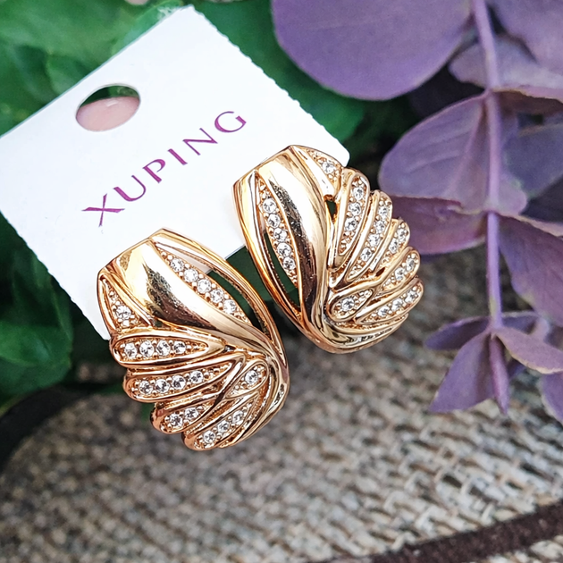 Серьги Xuping Jewelry длина 1.8см ширина 1.2см медицинское золото позолота 18К с1594 - Фото 2 Серьги Xuping Jewelry длина 1.8см ширина 1.2см медицинское золото позолота 18К с1594 - изображение 2