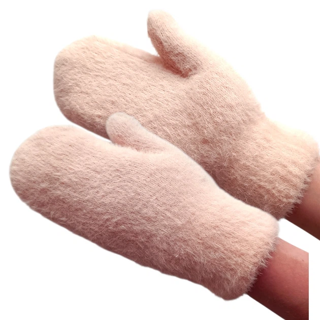Рукавицы женские вязаные искусственный кролик ангора розовые Grace 5225_Pink - изображение 2