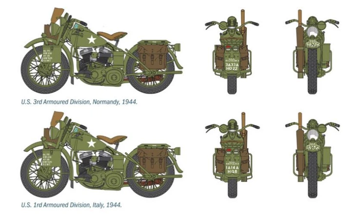 Збірна модель 1:35 мотоцикл U.S. Motorcycles D-Day Normandy 1944/2014 Italeri 0322 - Фото 4 Збірна модель 1:35 мотоцикл U.S. Motorcycles D-Day Normandy 1944/2014 Italeri 0322 - изображение 4