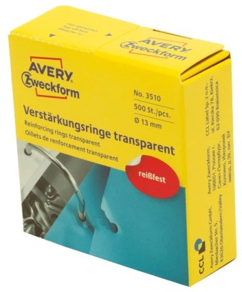 Naklejki do wzmacniania otworów w dokumentach Avery Zweckform Polypropylene (PP) 13 mm Przezroczyste 500 szt. 3510 (4004182035108) - obraz 2