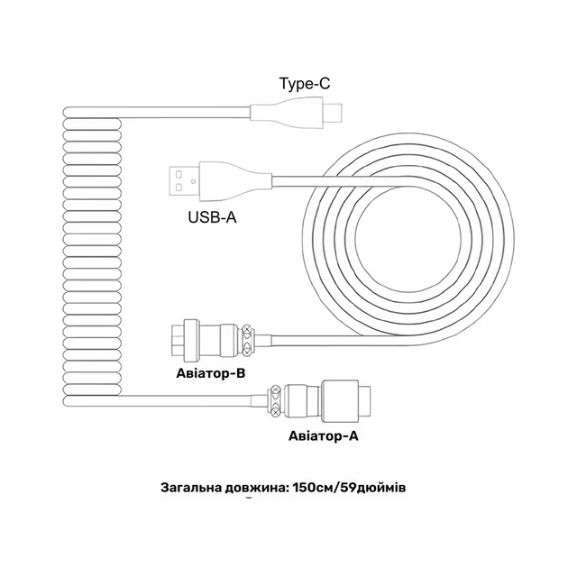 Кастомний кабель для клавіатури coiled cable USB to Type-C Блакитний - зображення 6