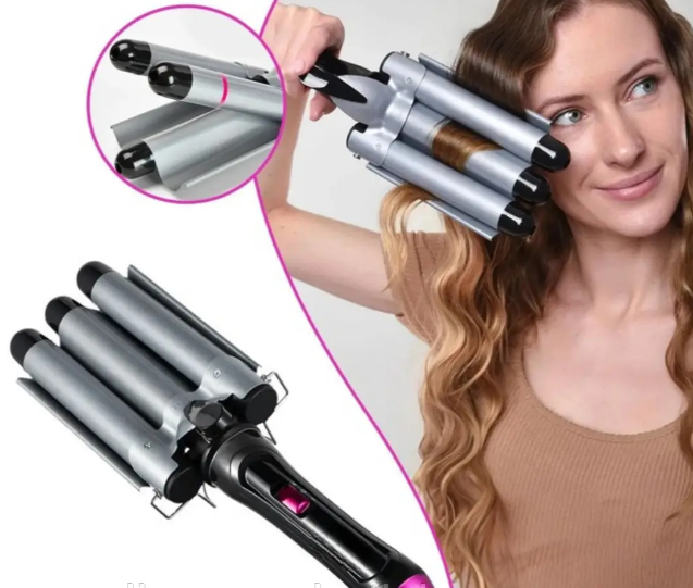 Тройная плойка Domotec MS-481B три волны для создания волн и локонов 3 Barrel Hair Curler 97 Вт Черная - изображение 3