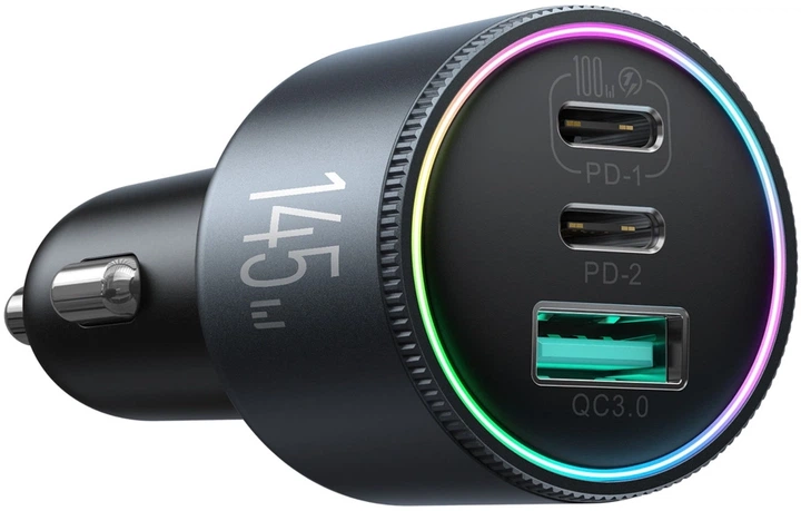 Автомобільний зарядний пристрій JOYROOM JR-CCN07 145W 2xUSB-C USB-A + 100W USB-C Cable Dark Gray (6956116764968) - зображення 3