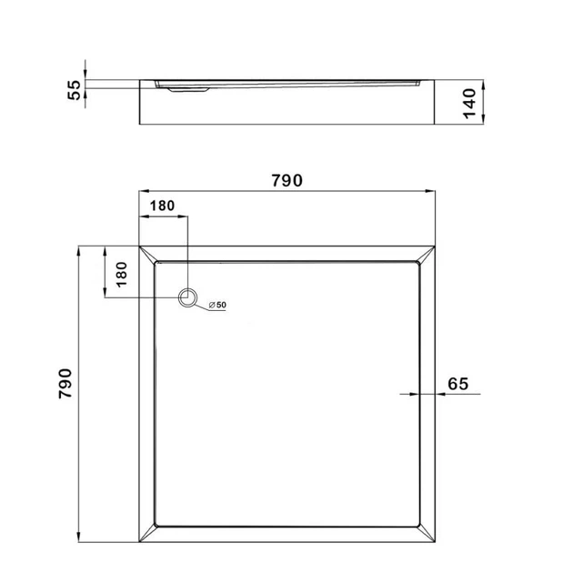 Душевой поддон KAPIELKA ST80x80х14 низкий, квадратный, диаметр слива 52 мм Lidz - изображение 2