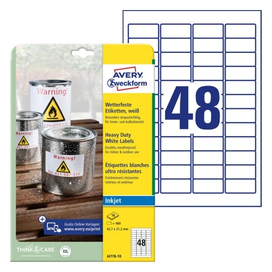 Wodoodporne samoprzylepne etykiety Avery Zweckform 45.7×21.2 mm Białe 480 szt. J4778-10 (4004182074893) - obraz 3