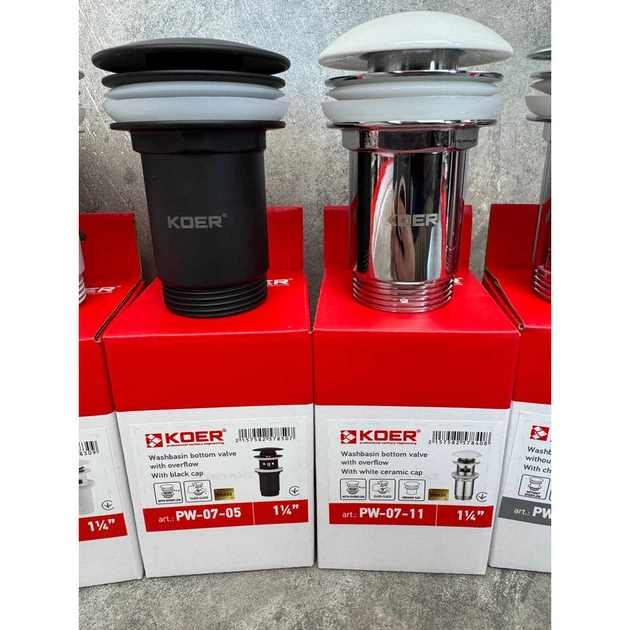 Донний клапан для раковини Koer PW-07-05 1 1/4'' з переливом автоматичний СLICK-СLACK (Колір чорн) (KR5785) ( 22659 ) - изображение 3