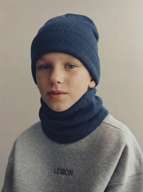 Шапка детская и снуд унисекс кашкорсе тёплые для мальчика и девочки на осень Tato 8/02джм Синий 48-50 - Фото 1 Шапка детская и снуд унисекс кашкорсе тёплые для мальчика и девочки на осень Tato 8/02джм Синий 48-50 - изображение 1