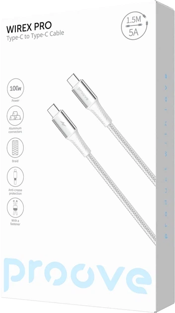 Kabel Proove WireX Pro Type-C - Type-C 100W 1.5m White (CCWX11002202) - obraz 2