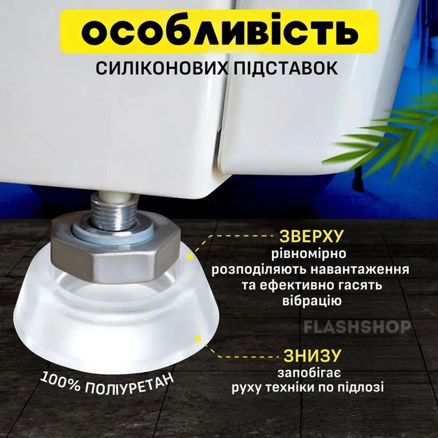 Антивибрационные силиконовые подставки для стиральной машины HOLDER PADS прозрачные (4 штуки) - изображение 4