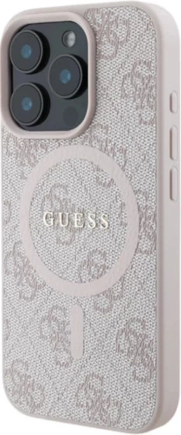 Etui plecki Guess 4G Collection Leather Metal Logo MagSafe do Apple iPhone 16 Pro Max Pink (GUHMP16XG4GFRP) - obraz 4