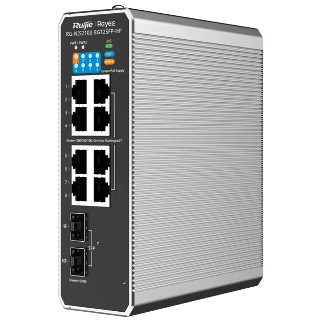 Коммутатор 10 портов управляемый Ruijie Reyee RG-NIS2100-8GT2SFP-HP PoE++ - Фото 3 Коммутатор 10 портов управляемый Ruijie Reyee RG-NIS2100-8GT2SFP-HP PoE++ - изображение 3