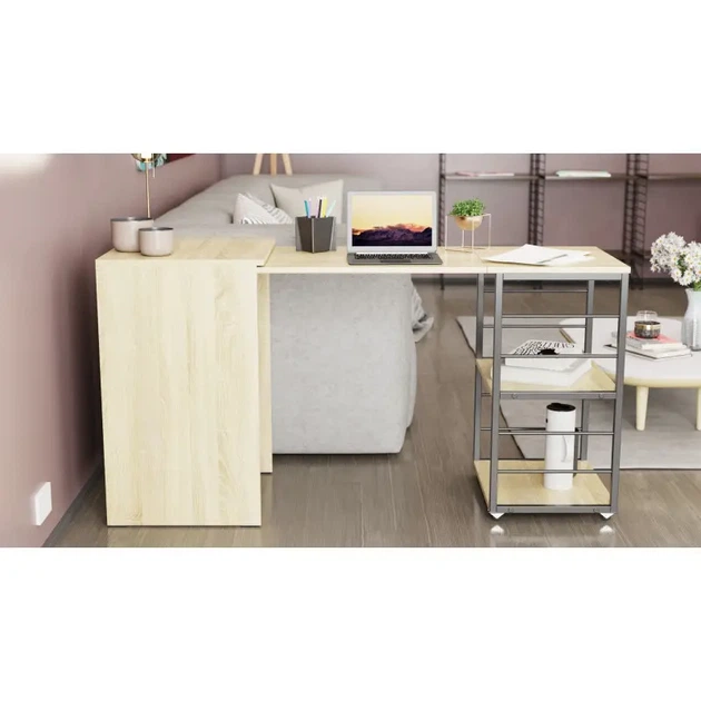 Стіл трансформер Ferrum-decor метал Чорний, ДСП Дуб сонома 16 мм, 145x50х75 см - зображення 3