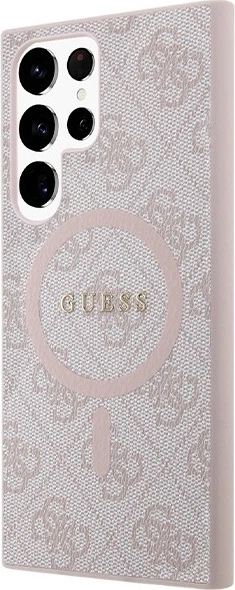 Etui plecki Guess 4G Collection Leather Metal Logo MagSafe do Samsung Galaxy S24 Ultra Pink (GUHMS24LG4GFRP) - obraz 3